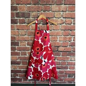 MARIMEKKO PIENI UNIKKO FLORAL APRON White Red Poppy 064161 001NEW